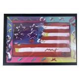Peter max "Flag with heart" frame print