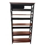 Tall Five-Shelf Black  Wood Bookshelf Unit