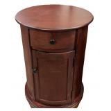 Round Wooden Side Table with Drawer and Cabinet