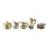 (5) antique Austrian porcelain floral dishes