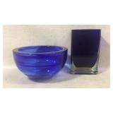 Cobalt Blue Glass Vase and Bowl