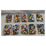ten clear plastic bags filled with an assorted