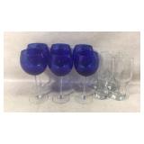 Blue Wine Glasses and Clear Pint Glasses