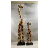 Set of 2 hand-carved wooden giraffe figurine