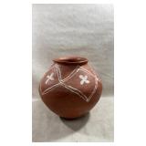 Large Vtg rustic terracotta clay pot adorned with