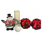 Assorted Winter Time Decor, Snowman Teapot, Red