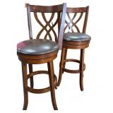 2 Wooden Swivel Barstools with Padded Seats