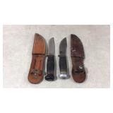 Two Fixed-Blade Hunting Knives with Leather Sheath