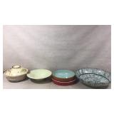 Five Decorative Ceramic Bowls and One Pot