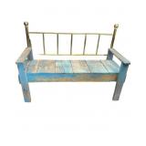 Blue Wooden Bench with Brass Backrest