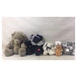 Six Plush Bears and Animals