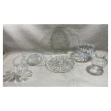 assortment of clear vintage glassware and p