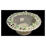Antique Belleek "Forget-Me-Not" Round Woven Basket