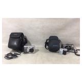 Two Cameras: HP & Canon With Accessories