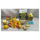 assorted yellow rubber ducks and related bath