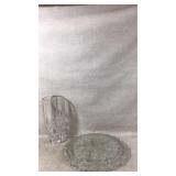 Pressed Glass Vase and Floral Design Tray