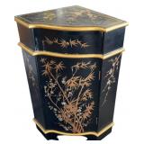 Chinoiserie Black Laquer Faux Bamboo Side Table