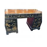 Chinoiserie Black Laquer Faux Bamboo Desk by