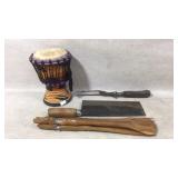 Tribal Drum,Butcher Knife, Wooden Utensils