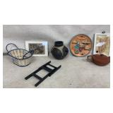 Eclectic Group with Teapot, Pottery, Basket, and A
