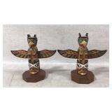 Alaskan black diamond hand carved wood totems by