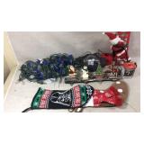 Holiday Decor Lot with Stockings, Lights, and Figu