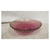 Pink Glass Bowl with Hobnail Design and Three Feet