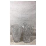 Crystal Cut Glass Vase And Pitcher Set