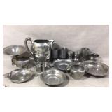 Pewter Tableware Including Plates and Cups