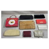 collection of vintage clutch purses and wallets,