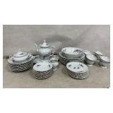 Floral Porcelain Dinnerware Set with Gold Trim