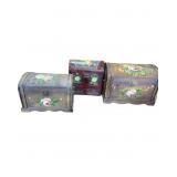 Three Floral Hand-Painted Wooden Chests