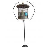 Antique Bird Cage on Stand with Rare Blue Milk