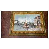 mid-century style framed oil painting of a