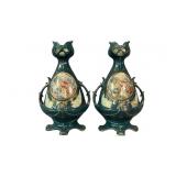 (2) Antique Austrian Art Nouveau Portrait Vases