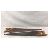 Two Vintage Wood Handsaws with Wooden Handles