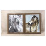 Framed Horse Artwork Set in Wood Frames