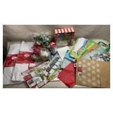 assortment of holiday gift-wrapping supplies,