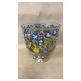 Hand-Painted Floral Pedestal Glass Bowl