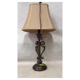 Metal Table Lamp with Fabric Shade & Scroll Design