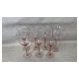 8 Pink-Stemmed Glass Goblets