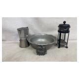 Pewter Coffee Peculators, Pewter Serving Bowl