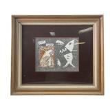 Artist signed mixed media folk art painting