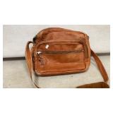 Brown Leather Shoulder Bag with Zippered Pockets
