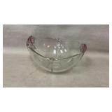 Clear Glass Bowl with Pink Rose Accents
