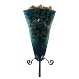 Blue Glass Vase with Corks and Metal Stand