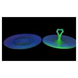 (2) Vintage Uranium Glass Plates Depression-Era