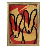 Hunt Slonem untitled double bunny oil on wood