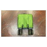 green folding utility wagon collapsed and stored