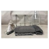 Household Lot With Towels, Rack, And Iron